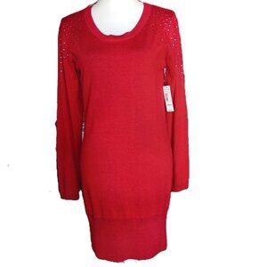 Vintage 90s Bisou Bisou Tango Red Bodycon Mini Knit Soft Sweater Dress Large NWT